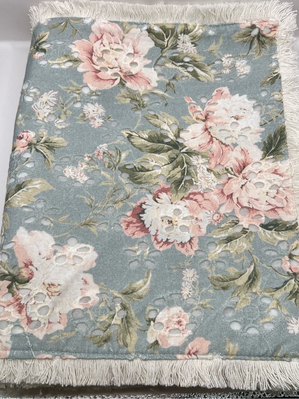 Shabby Chic Blue Floral Fringe Placemats Set of 4